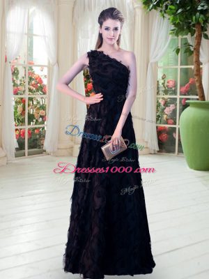 Custom Designed Black Sleeveless Floor Length Appliques Zipper Dress for Prom