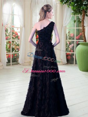 Custom Designed Black Sleeveless Floor Length Appliques Zipper Dress for Prom