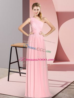 Pink Empire Ruching Prom Party Dress Lace Up Chiffon Sleeveless Floor Length