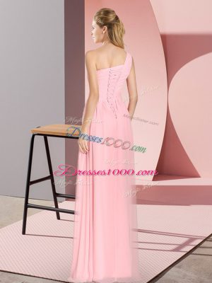 Pink Empire Ruching Prom Party Dress Lace Up Chiffon Sleeveless Floor Length