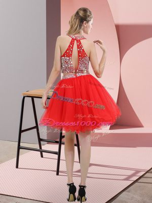 Hot Pink Backless Halter Top Beading Party Dress Wholesale Organza Sleeveless