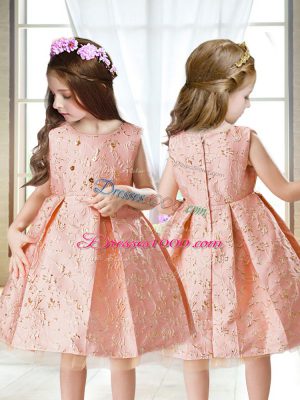 Pink Scoop Zipper Embroidery Pageant Dress for Girls Sleeveless