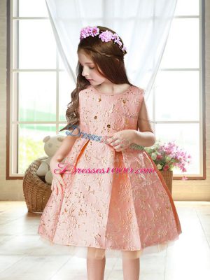 Pink Scoop Zipper Embroidery Pageant Dress for Girls Sleeveless