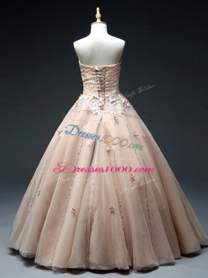 Superior A-line Pageant Dress Womens Pink Sweetheart Tulle Sleeveless Floor Length Lace Up
