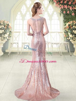 Beauteous Sequined Sleeveless Homecoming Dress Brush Train and Beading