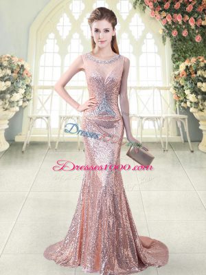 Beauteous Sequined Sleeveless Homecoming Dress Brush Train and Beading