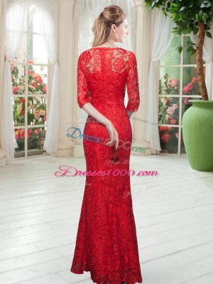 Simple Orange Zipper Scoop Lace Party Dresses Half Sleeves