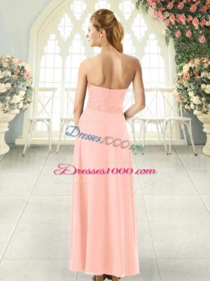 Peach Sleeveless Lace Ankle Length Prom Evening Gown