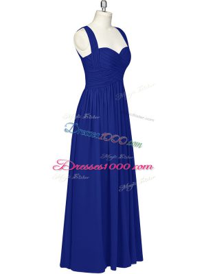 Sweet Royal Blue A-line Ruching Prom Party Dress Zipper Chiffon Sleeveless Floor Length