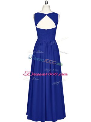 Sweet Royal Blue A-line Ruching Prom Party Dress Zipper Chiffon Sleeveless Floor Length