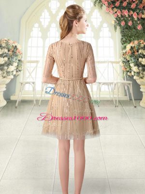 Traditional Scoop Half Sleeves Zipper Prom Dress Champagne Tulle