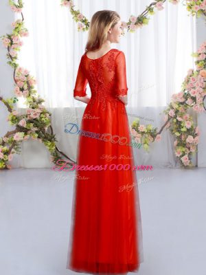 Ideal Empire Damas Dress Red Scoop Tulle Half Sleeves Floor Length Zipper