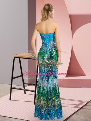 Designer Purple and Multi-color Column/Sheath Sweetheart Sleeveless Floor Length Lace Up Beading and Sequins Formal Dresses