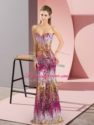 Designer Purple and Multi-color Column/Sheath Sweetheart Sleeveless Floor Length Lace Up Beading and Sequins Formal Dresses