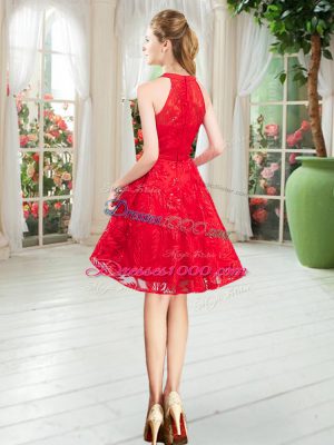 Elegant Sleeveless Zipper Knee Length Lace Prom Party Dress