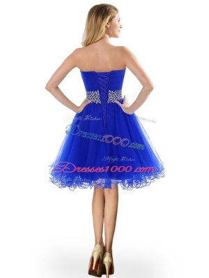 Royal Blue Sleeveless Beading Knee Length Party Dress for Girls