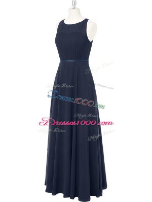 Sophisticated Ruching Dress for Prom Black Zipper Sleeveless Floor Length