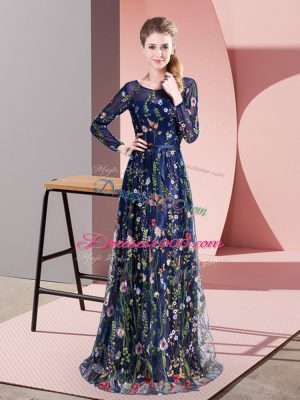 Discount Long Sleeves Pattern Zipper Homecoming Dress with Multi-color Sweep Train