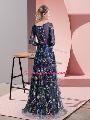 Discount Long Sleeves Pattern Zipper Homecoming Dress with Multi-color Sweep Train