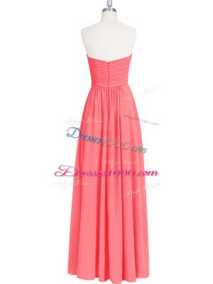 Ruching Dress for Prom Watermelon Red Zipper Sleeveless Floor Length