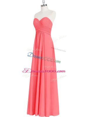 Ruching Dress for Prom Watermelon Red Zipper Sleeveless Floor Length