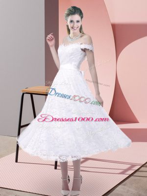 White Criss Cross Strapless Belt Prom Evening Gown Lace Sleeveless