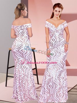 Eye-catching Off The Shoulder Sleeveless Sequined Evening Party Dresses Ruching Zipper