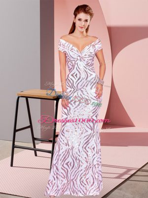 Eye-catching Off The Shoulder Sleeveless Sequined Evening Party Dresses Ruching Zipper