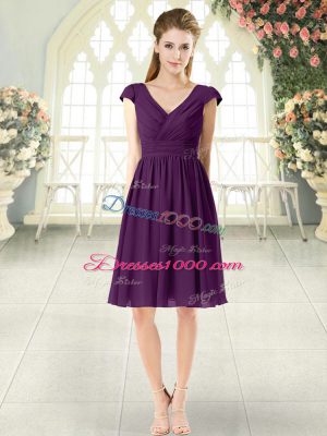 Chiffon Cap Sleeves Knee Length Dress for Prom and Ruching