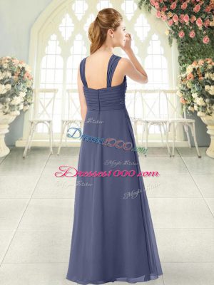 Empire Prom Dresses Blue Straps Chiffon Sleeveless Floor Length Zipper