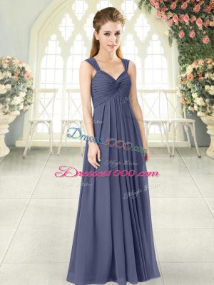 Empire Prom Dresses Blue Straps Chiffon Sleeveless Floor Length Zipper