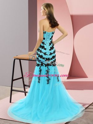 Sweep Train Mermaid Aqua Blue Sweetheart Tulle Sleeveless Lace Up