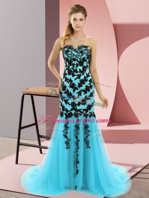 Sweep Train Mermaid Aqua Blue Sweetheart Tulle Sleeveless Lace Up