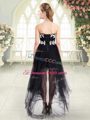 Black Sleeveless High Low Appliques Lace Up Prom Dress