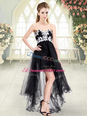 Black Sleeveless High Low Appliques Lace Up Prom Dress