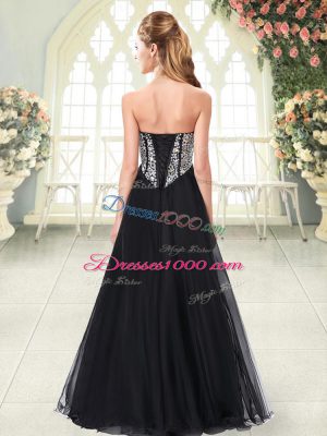 Black A-line Tulle Sweetheart Sleeveless Beading Floor Length Lace Up Prom Gown