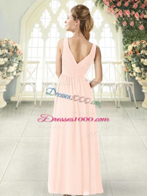 Affordable Sleeveless Floor Length Ruching Zipper with Pink