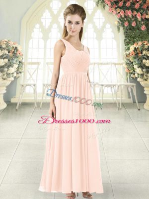 Affordable Sleeveless Floor Length Ruching Zipper with Pink