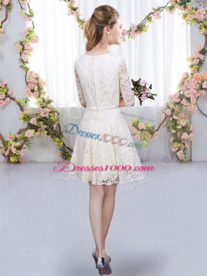 Classical Lavender A-line Lace V-neck Half Sleeves Belt Mini Length Zipper Dama Dress