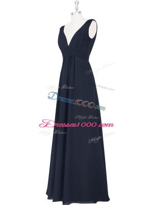 Eye-catching Black V-neck Backless Ruching Prom Evening Gown Sleeveless