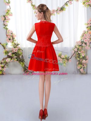 Modern High-neck Sleeveless Zipper Bridesmaid Dresses Red Chiffon