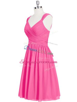 Fashion Pink Sleeveless Chiffon Zipper Prom Gown for Prom and Party