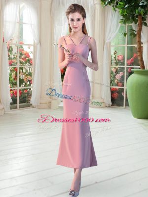 Pink Sleeveless Satin Zipper Prom Gown for Prom and Party