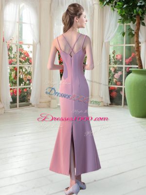 Pink Sleeveless Satin Zipper Prom Gown for Prom and Party