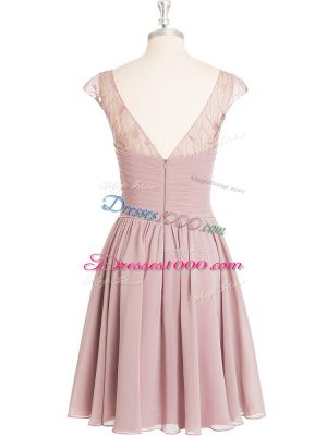 Decent Pink Cap Sleeves Lace Mini Length Prom Party Dress