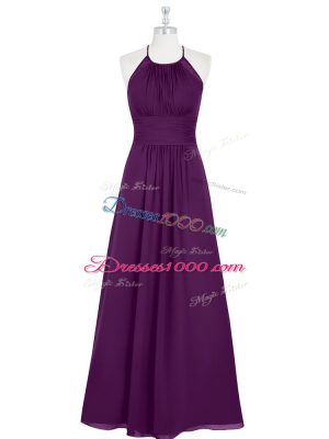Floor Length A-line Sleeveless Eggplant Purple Prom Party Dress Zipper