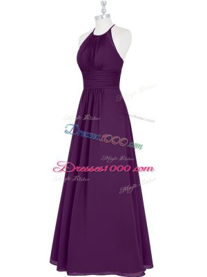 Floor Length A-line Sleeveless Eggplant Purple Prom Party Dress Zipper