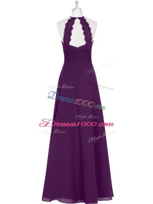 Floor Length A-line Sleeveless Eggplant Purple Prom Party Dress Zipper