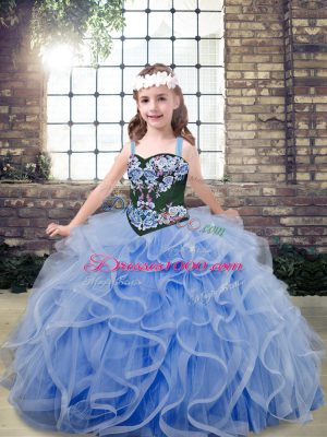 Glorious Floor Length Ball Gowns Sleeveless Light Blue Winning Pageant Gowns Lace Up