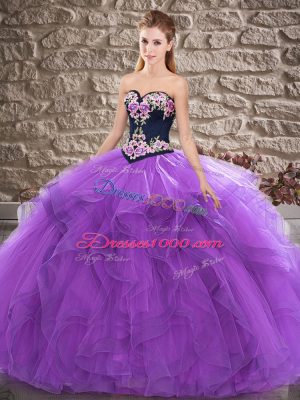 Fantastic Floor Length Lace Up Sweet 16 Dresses Purple for Sweet 16 and Quinceanera with Beading and Embroidery